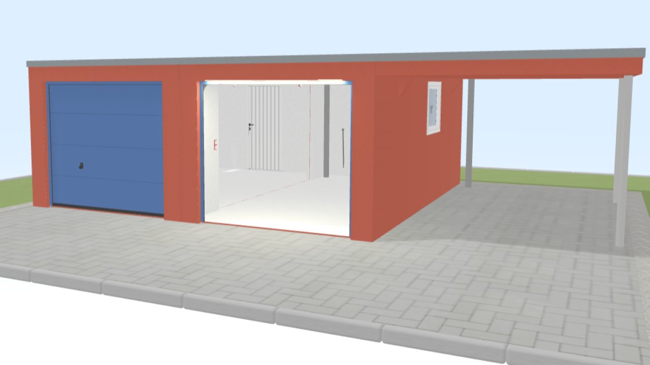 Doppelgarage mit Carport Sektionaltor L-Sicke